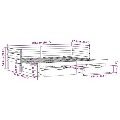 vidaXL Daybed with Trundle and Drawers without Mattress White 90x200 cm