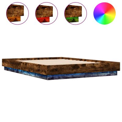 vidaXL Bed Frame with LED without Mattress Smoked Oak 120x200 cm