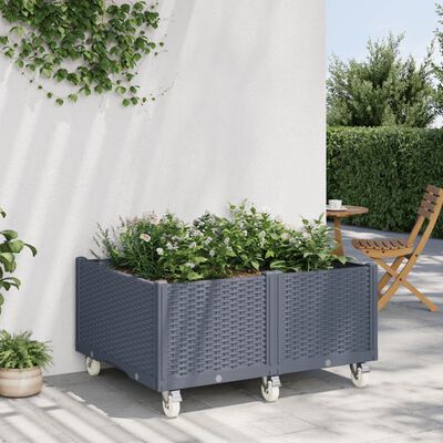 vidaXL Garden Planter with Wheels Grey 100x80x54 cm PP