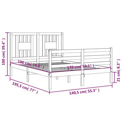 vidaXL Bed Frame without Mattress Grey Double Solid Wood