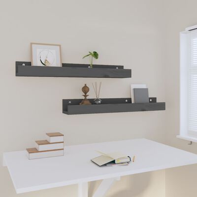 vidaXL Wall Shelves 2 pcs Grey 80x12x9 cm Solid Wood Pine