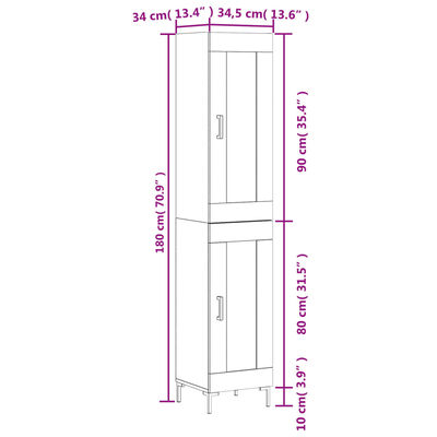 vidaXL Highboard Sonoma Oak 34.5x34x180 cm Engineered Wood