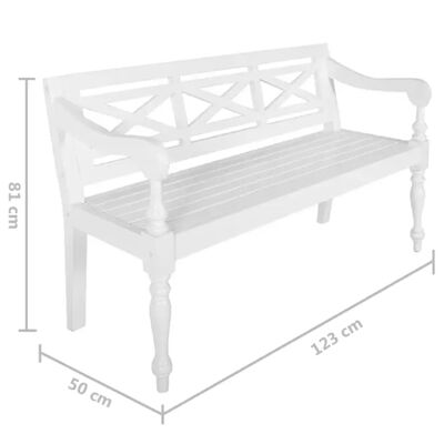 vidaXL Batavia Bench 123 cm Solid Mahogany Wood White