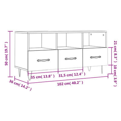 vidaXL TV Cabinet High Gloss White 102x36x50 cm Engineered Wood