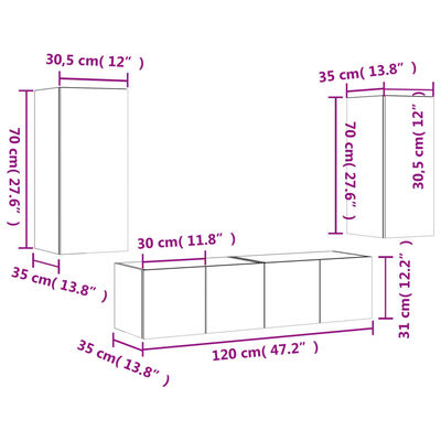 vidaXL 4 Piece TV Wall Units with LED Black Engineered Wood