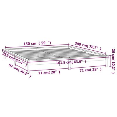 vidaXL LED Bed Frame without Mattress Honey Brown 150x200 cm King Size Solid Wood