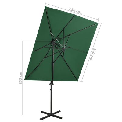 vidaXL Cantilever Garden Parasol with Double Top Green 250x250 cm