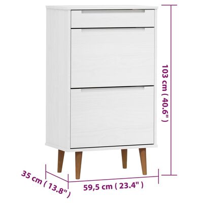 vidaXL Shoe Cabinet MOLDE White 59,5x35x103 cm Solid Wood Pine