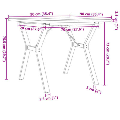 vidaXL Dining Table Y-Frame 90x90x75.5 cm Solid Wood Pine and Cast Iron