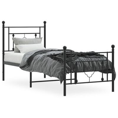 vidaXL Metal Bed Frame without Mattress with Footboard Black 75x190 cm Small Single