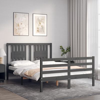 vidaXL Bed Frame without Mattress Grey Double Solid Wood