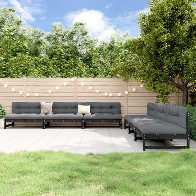 vidaXL 6 Piece Garden Lounge Set Black Solid Wood Pine