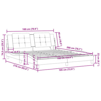 vidaXL Bed Frame with LED without Mattress Grey 180x200 cm Super King