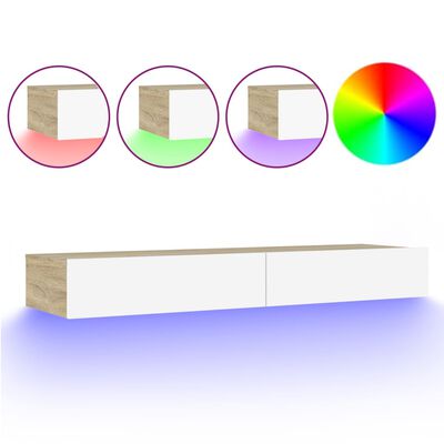 vidaXL TV Cabinet with LED Lights White and Sonoma Oak 120x35x15.5 cm