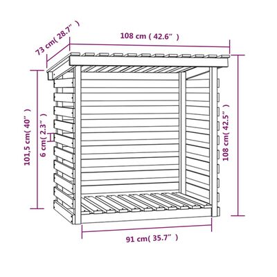 vidaXL Firewood Rack Black 108x73x108 cm Solid Wood Pine