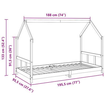 vidaXL Kids Bed Frame Wax Brown 90x190 cm Solid Wood Pine