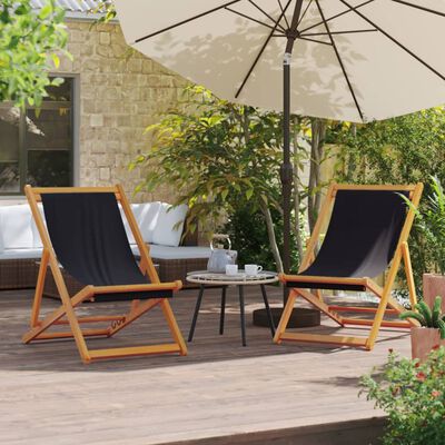 vidaXL Folding Beach Chairs 2 pcs Black Fabric