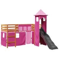 vidaXL Kids' Loft Bed with Tower Pink 80x200 cm Solid Wood Pine