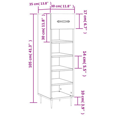 vidaXL Shoe Cabinet Grey Sonoma 30x35x105 cm Engineered Wood