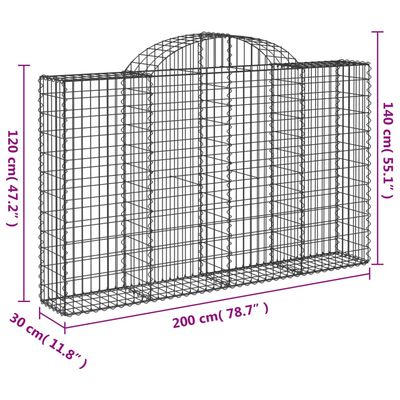 vidaXL Arched Gabion Baskets 7 pcs 200x30x120/140 cm Galvanised Iron