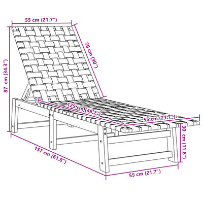 vidaXL Sun Lounger with Table Dark Blue Solid Wood Acacia and Fabric