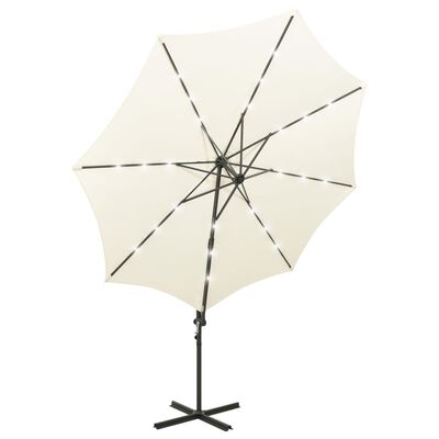 vidaXL Cantilever Garden Parasol with Pole and LED Lights Sand 300 cm