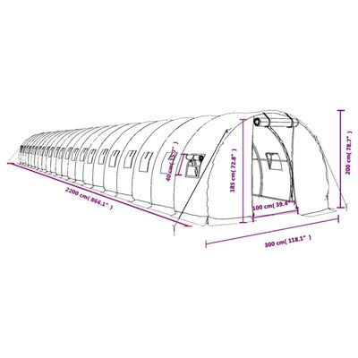 vidaXL Greenhouse with Steel Frame White 66 m² 22x3x2 m