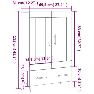 vidaXL Highboard White 69.5x31x115 cm Engineered Wood