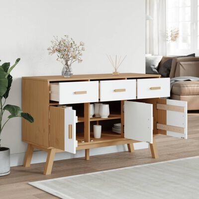 vidaXL Sideboard OLDEN White and Brown 114x43x73.5 cm Solid Wood Pine