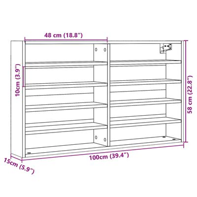 vidaXL Vitrine Cabinet White 100x15x58 cm Engineered Wood