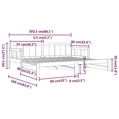 vidaXL Pull-out Day Bed without Mattress White 2x(80x200) cm