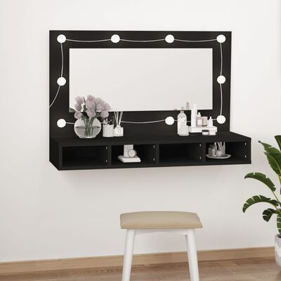 vidaXL Mirror Cabinet with LED Black 90x31.5x62 cm