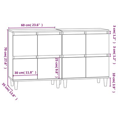 vidaXL Sideboards 2 pcs High Gloss White 60x35x70 cm Engineered Wood