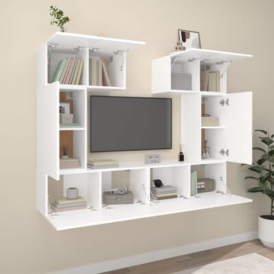 vidaXL 6 Piece TV Cabinet Set White Engineered Wood