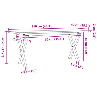 vidaXL Coffee Table X-Frame 110x40x45 cm Solid Wood Pine and Cast Iron