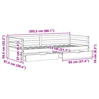 vidaXL Daybed with Drawers without Mattress White 90x200 cm Solid Wood