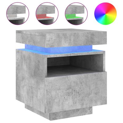 vidaXL Bedside Cabinet with LED Lights Concrete Grey 40x39x48.5 cm