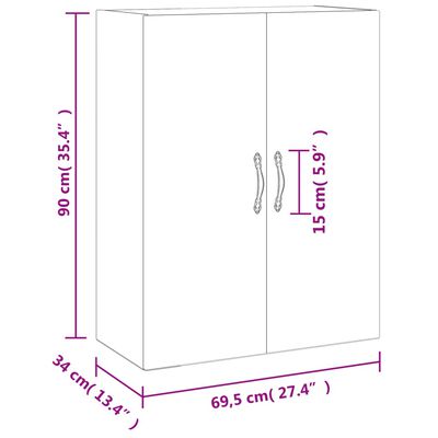 vidaXL Wall Mounted Cabinet Smoked Oak 69.5x34x90 cm Engineered Wood