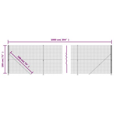 vidaXL Wire Mesh Fence with Flange Green 1.8x10 m