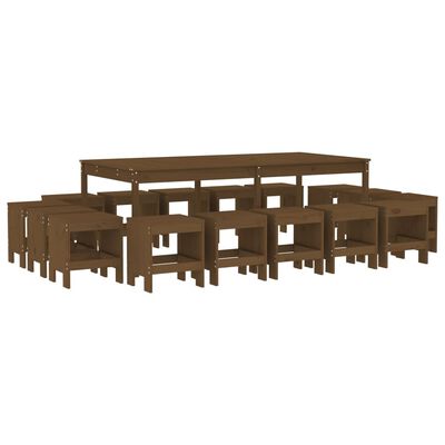 vidaXL 17 Piece Garden Dining Set Honey Brown Solid Wood Pine