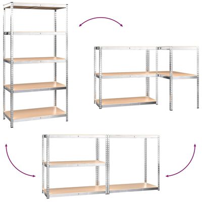 vidaXL 5-Layer Shelves 2 pcs Silver Steel&Engineered Wood