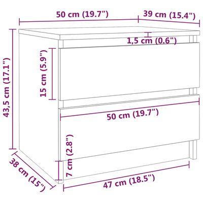 vidaXL Bed Cabinet Smoked Oak 50x39x43.5 cm Engineered Wood