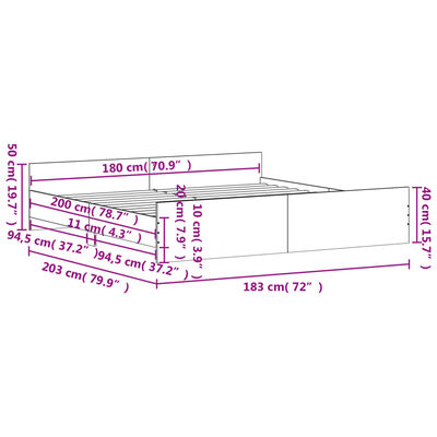 vidaXL Bed Frame without Mattress Grey Sonoma 180x200 cm Super King