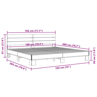 vidaXL Bed Frame without Mattress Brown Oak 180x200 cm Super King