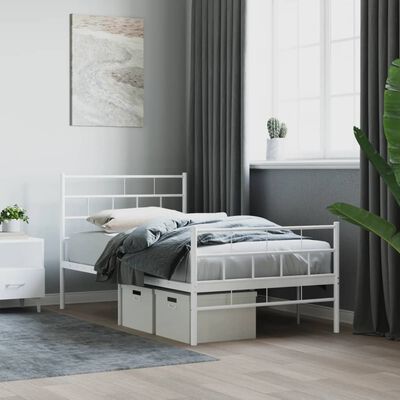 vidaXL Metal Bed Frame without Mattress with Footboard White 75x190 cm Small Single