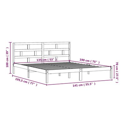 vidaXL Bed Frame without Mattress Grey Double Solid Wood