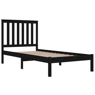 vidaXL Bed Frame without Mattress Black Solid Wood Small Single