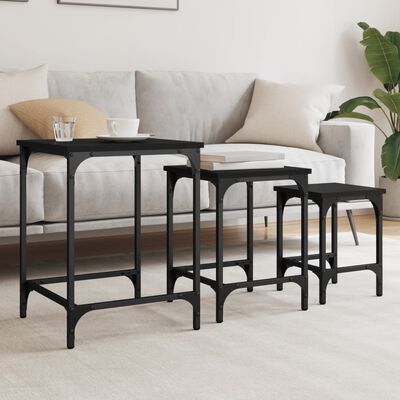 vidaXL Nesting Coffee Tables 3 pcs Black Engineered Wood