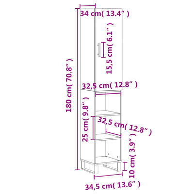 vidaXL Highboard High Gloss White 34.5x34x180 cm Engineered Wood