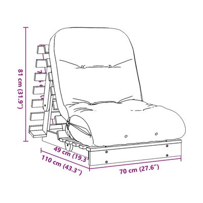 vidaXL Futon Sofa Bed with Mattress White 70x206x11 cm Solid Wood Pine